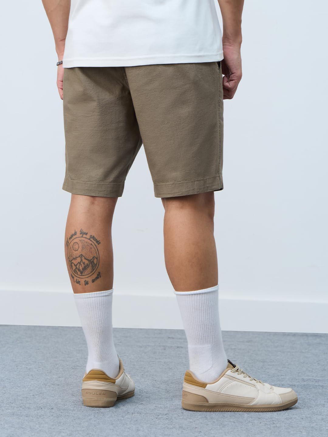 The Souled Store Chino Shorts: Desert Men and Boys Buttoned Solid Regular Fit Knee Length Cotton Blend Chino Shorts
