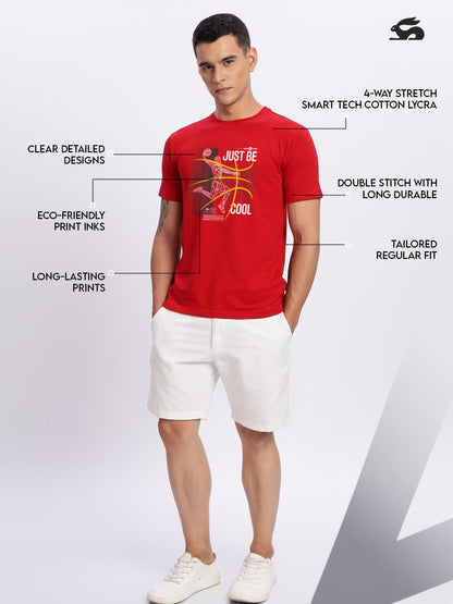 ADRO Men's Graphic Printed 100% Cotton T-Shirt - Regular Fit, Printed T-Shirts for Men (RN24-BCL-RD_Red)