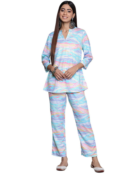 ZIYAA Womens Women's Blue Crepe A-Line Kurta And Palazzo Set