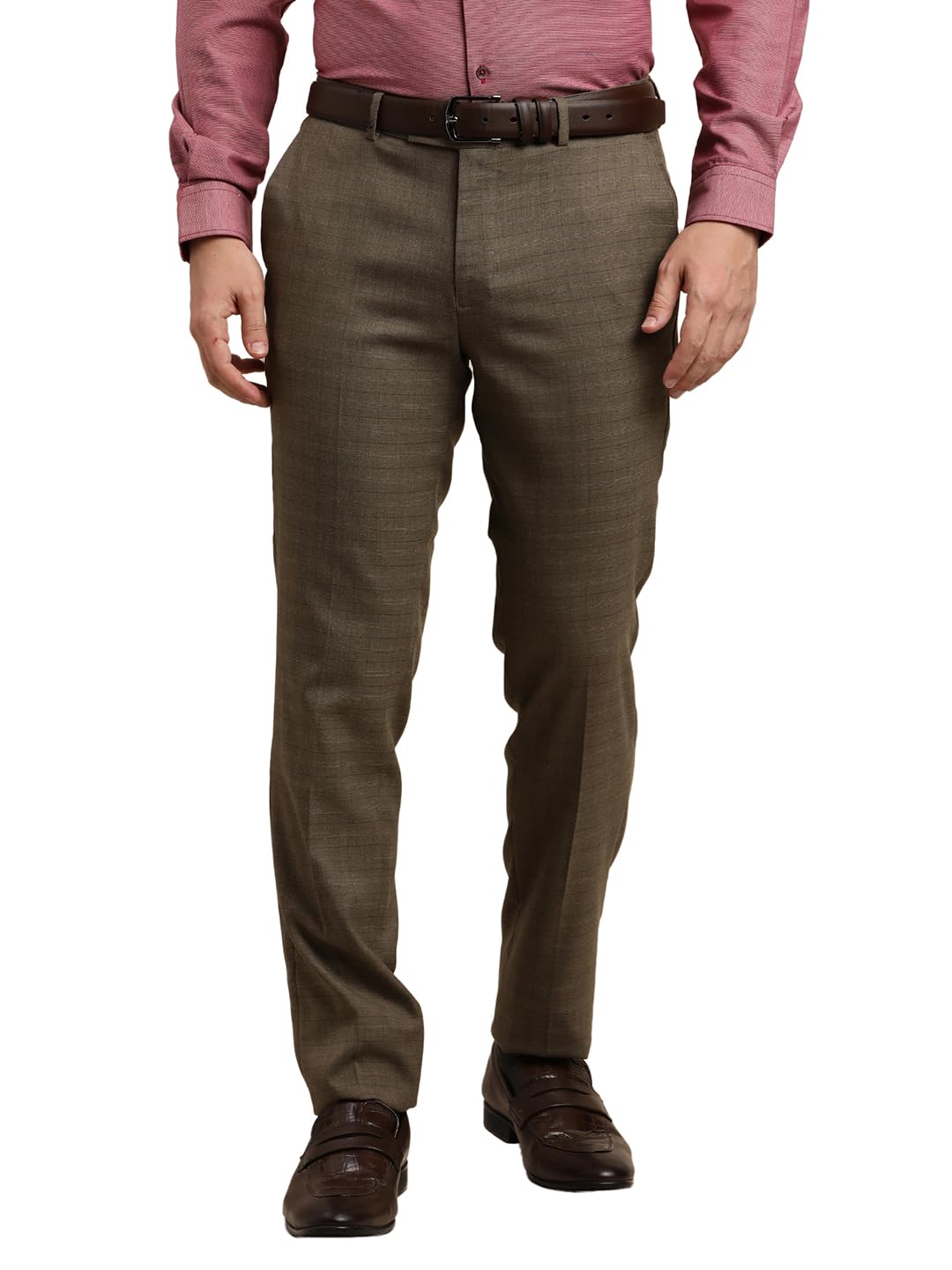 Turtle Men Poly Viscose Stretch Slim Fit Brown Formal Trouser