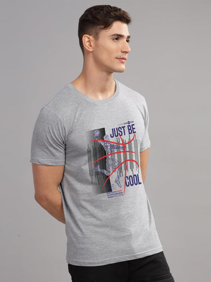 ADRO Men's Graphic Printed 100% Cotton T-Shirt - Regular Fit, Printed T-Shirts for Men (RN24-BCL-GR_Grey)