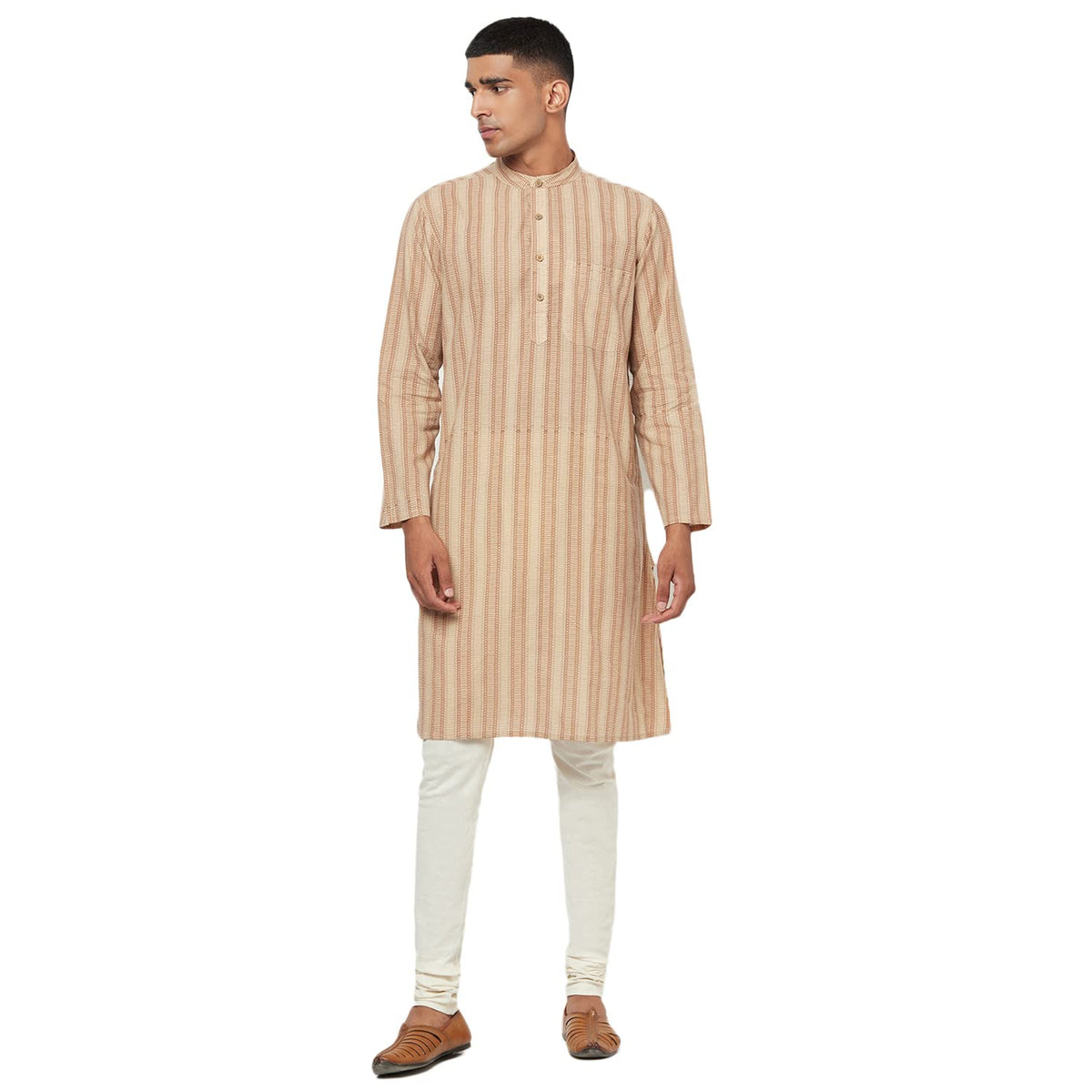 Fabindia Men Nagari Printed Long Kurta Cotton_Xs Beige