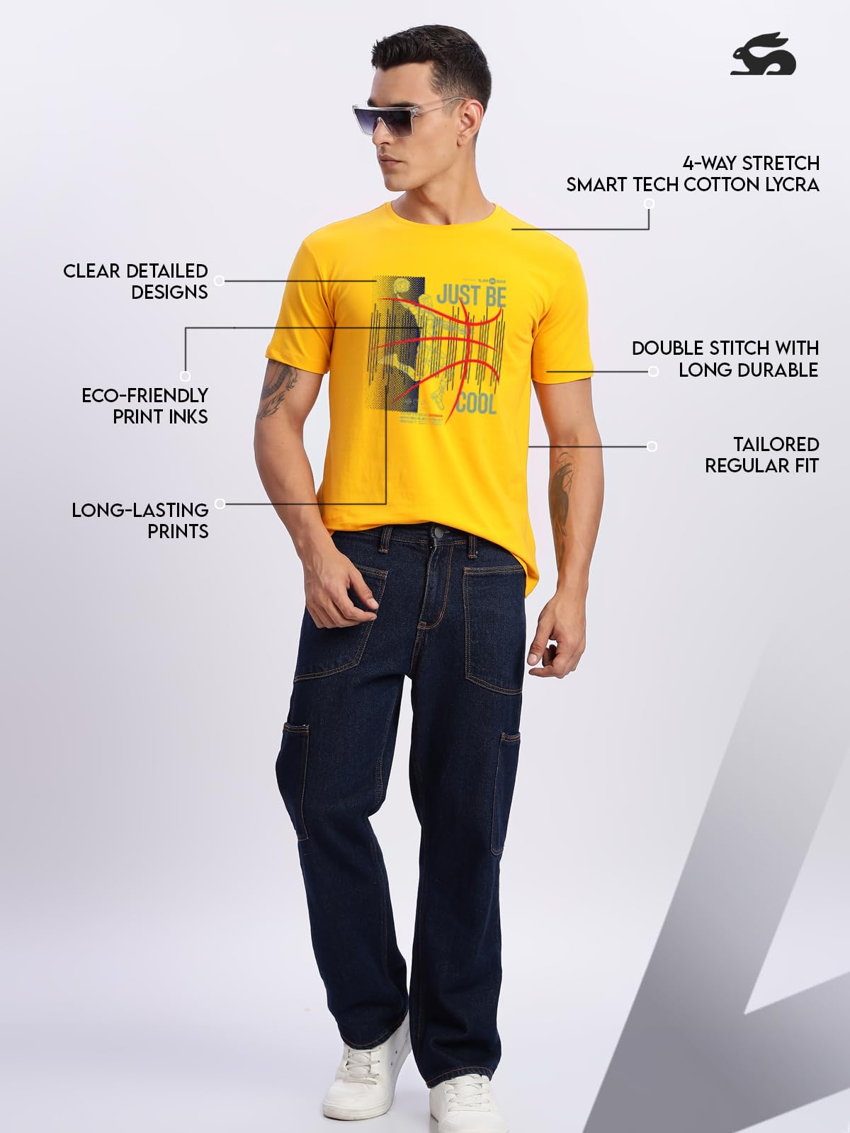 ADRO Men's Graphic Printed 100% Cotton T-Shirt - Regular Fit, Printed T-Shirts for Men (RN24-BCL-MU_Mustard)