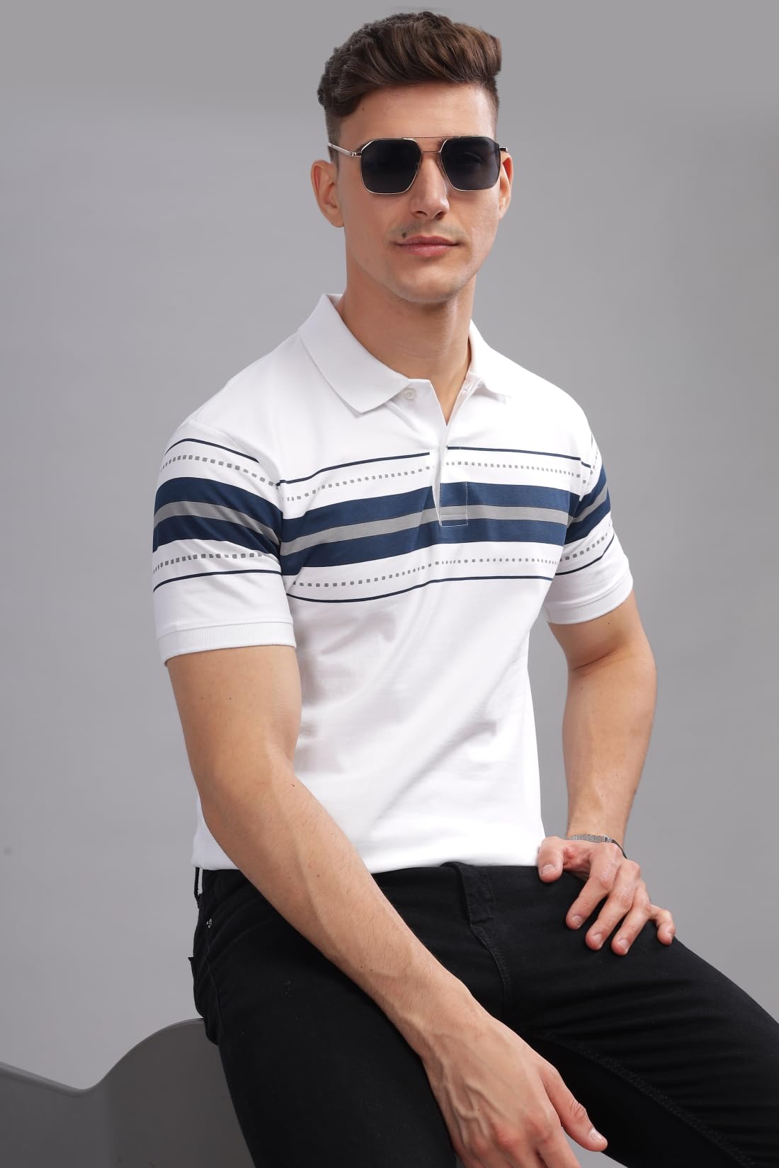 ADRO Regular Fit Polo T-Shirt for Men| Printed Polo T-Shirt | Cotton Polo T Shirt Also in Plus Size|Pnop24-L1-Whnbgr