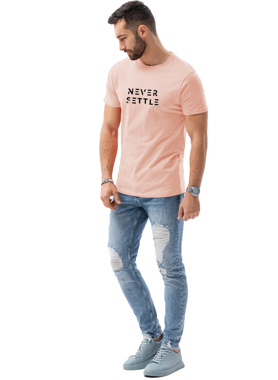 ADRO Mens Never Settle Cotton T-Shirt (RN22-03-SET-CO_Coral)
