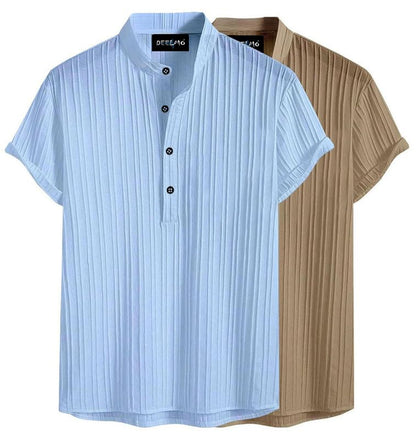 Deelmo Combo Of MenS Polyster Kurta With Mandarin Collar, Half Placket Buttons, Front Pocket | Half Sleeves | Soft & Breathable