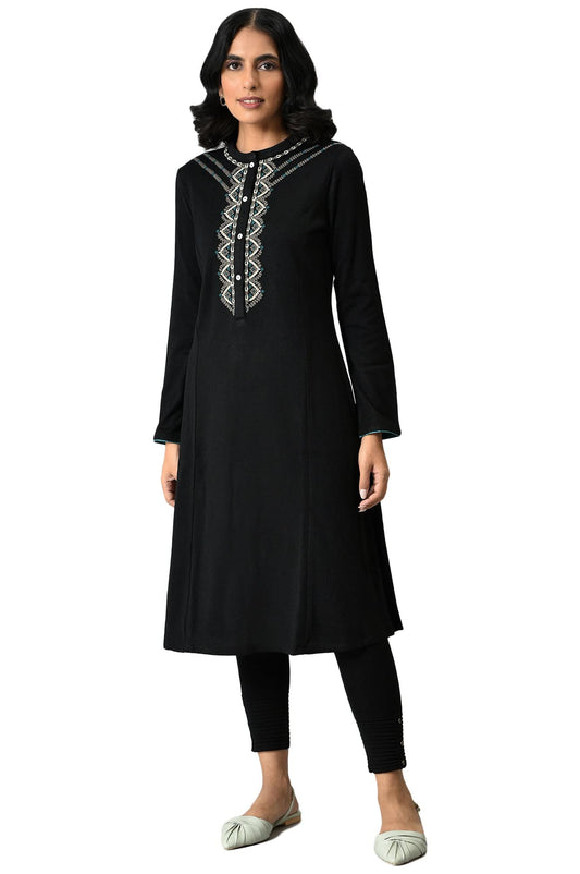 W for Woman Plus Size Black Acrylic Statement Winter Kurta