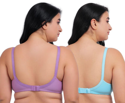 Fabme WomenS Cotton Wire Free Casual Balconette Bra (Pack Of 2) (Po2-Br_219_Seagreen, Lavender