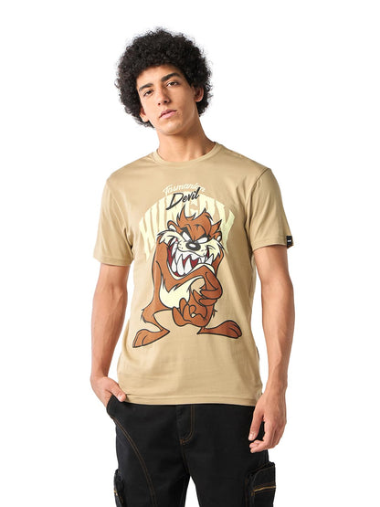 Bewakoof Official Looney Tunes Merchandise Hungry Devil Mens Graphic Print Regular Fit Half Sleeve Round Neck Cotton Jersey T-S