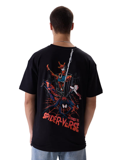 The Souled Store Official Spider-Man: Across The Spider-Verse Mens and Boys Oversized fit Graphic Printed Half Sleeve Cotton Gre