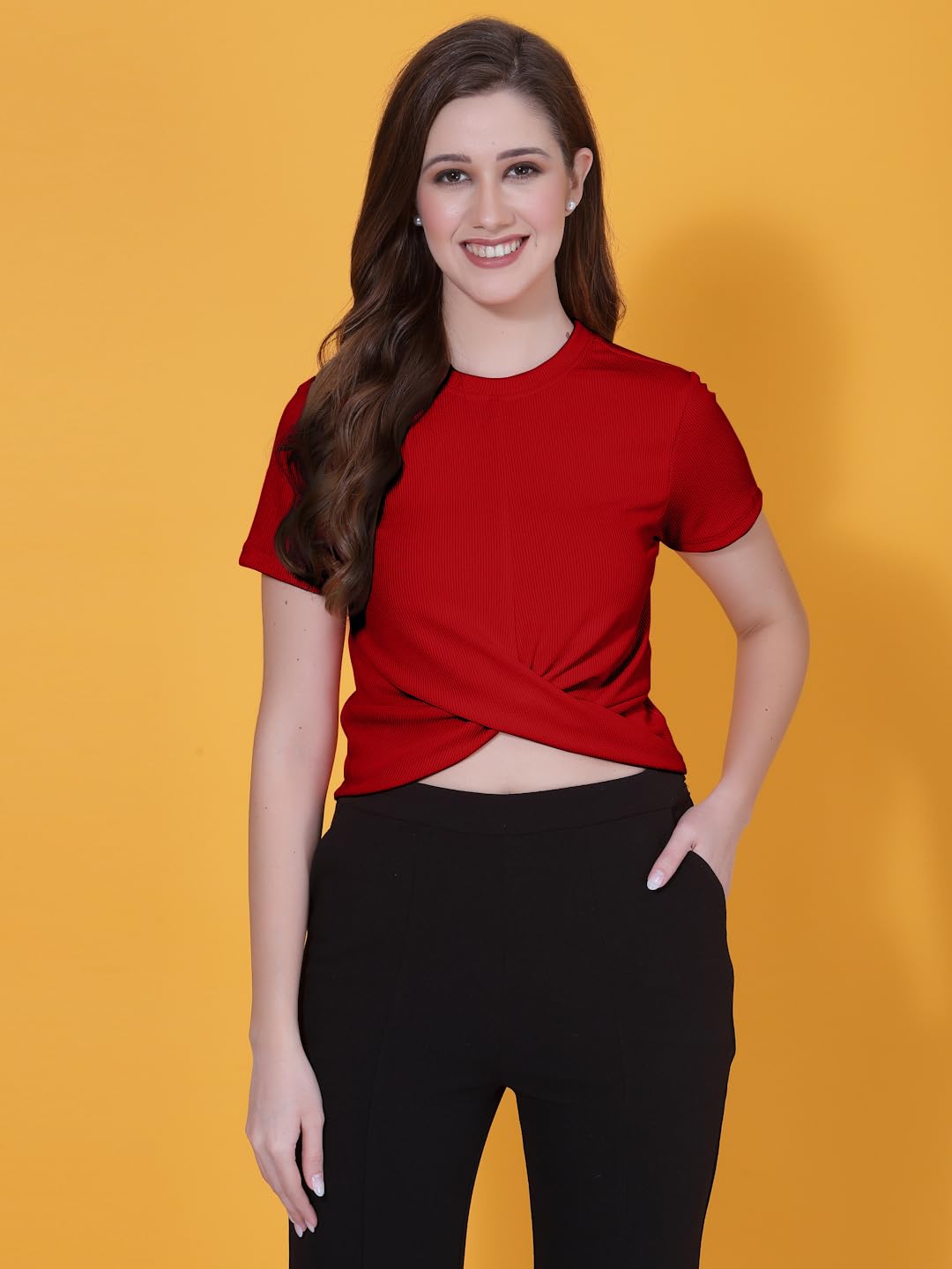 OOMPH! Crop Tops for Women, Red - mt683