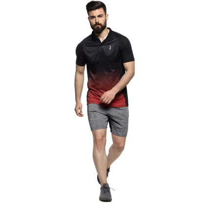 Campus Sutra Mens Ombre Polo Neck Half Sleeve Regular Fit T-Shirt for Active Wear |Black|Red| T-Shirt Crafted with Comfort Fit