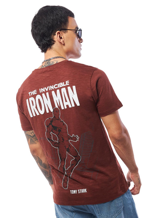 Bewakoof Air 1.0 Official Marvel Merchandise Iron Man Mens Graphic Printed Regular Fit Half Sleeve Round Neck Cotton Slub T-Shi