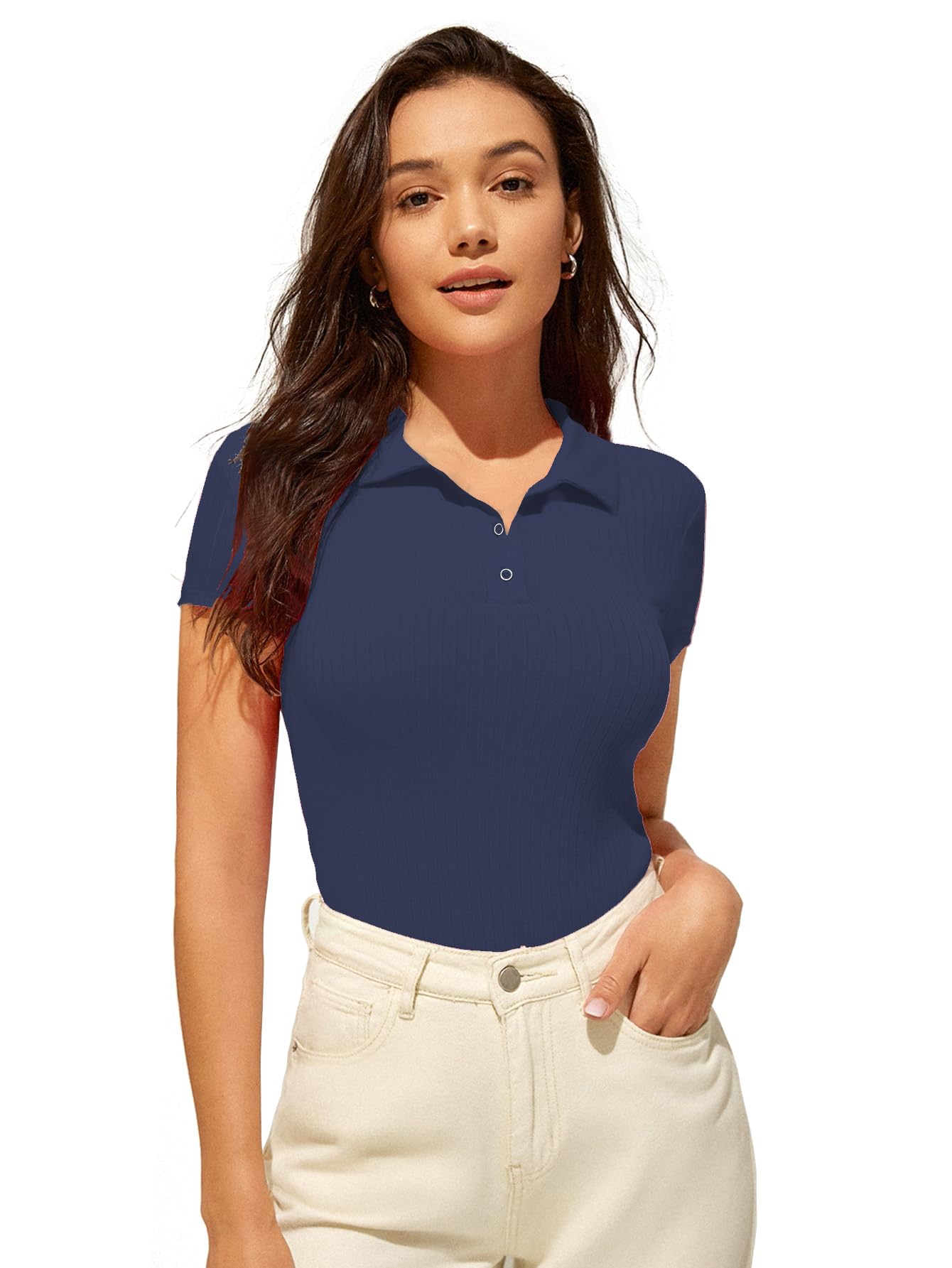 AVANOVA Slim Fit Western for Womens Ruched Solid Tunic Top_Navy Blue