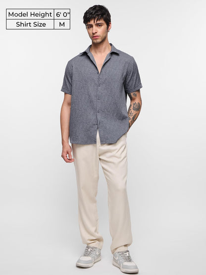 The Souled Store Silver Men and Boys Half Sleeve Collared Neck Button Front Regular Fit Textured Holiday Shirts