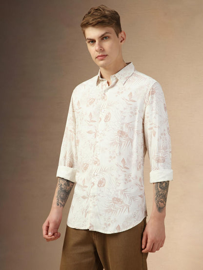 Dennis Lingo MenS Dusty Pink Full Sleeve Spread Collar Printed Relaxed Fit Casual Shirt