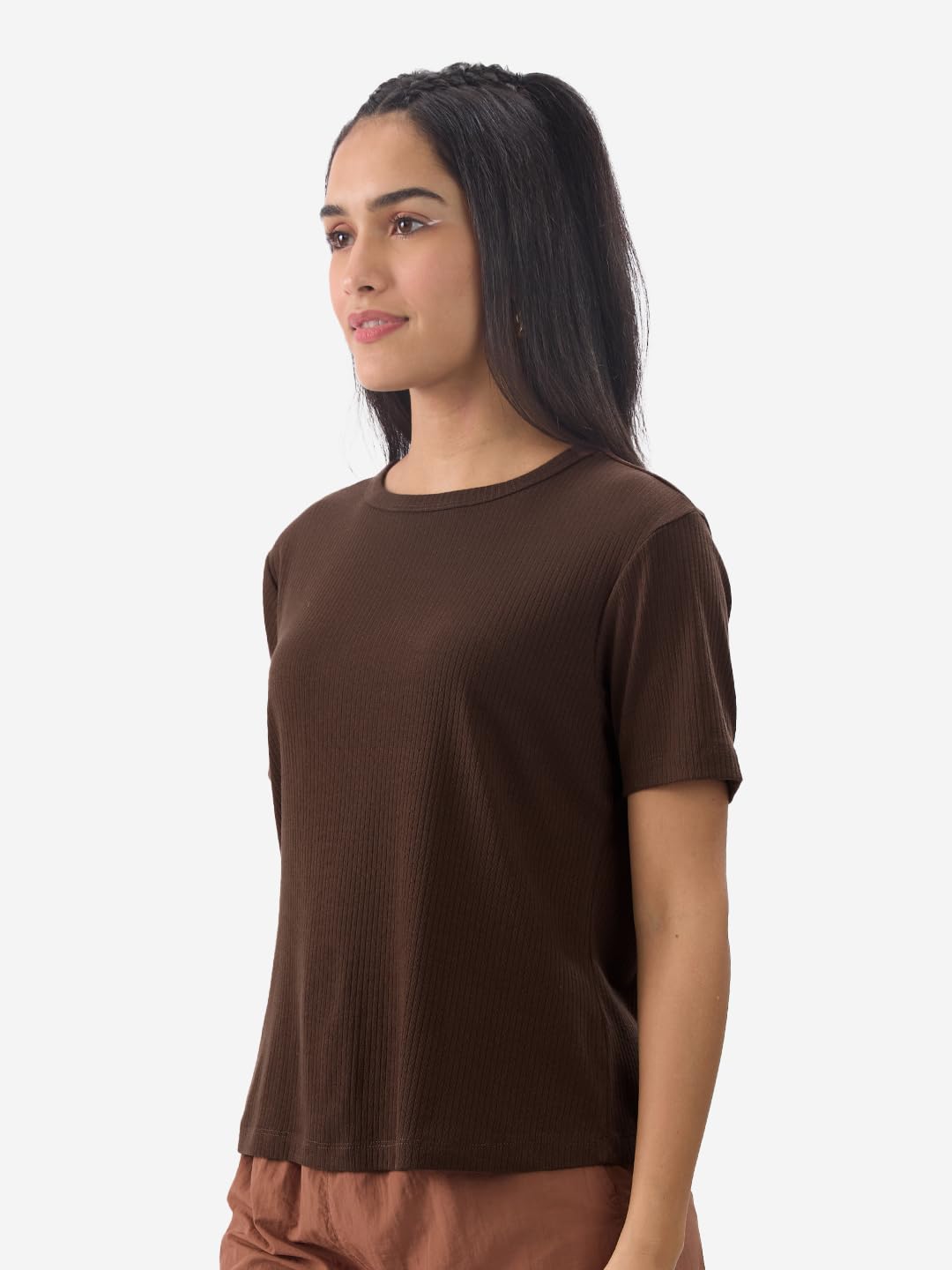 The Souled Store Brunette Women and Girls Short Sleeves Round Neck Polyester Blend Relaxed Fit Cotton T-Shirts
