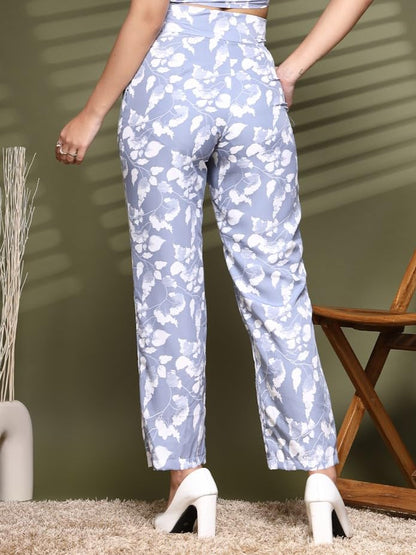 Womens Wide Leg Pants | Printed Grey Cepe Fabric Trousers | Stylish Korean Clothing | Flared, Straight Fit, Baggy, and Loose Je