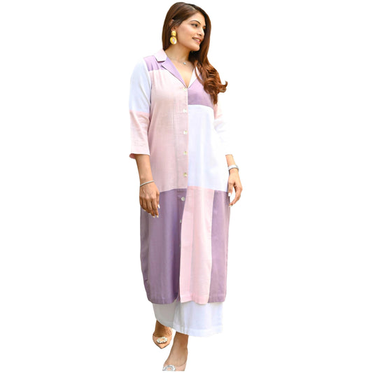 GoSriKi Women's Rayon Viscose Shirt Collar Regular Kurta with Palazzo