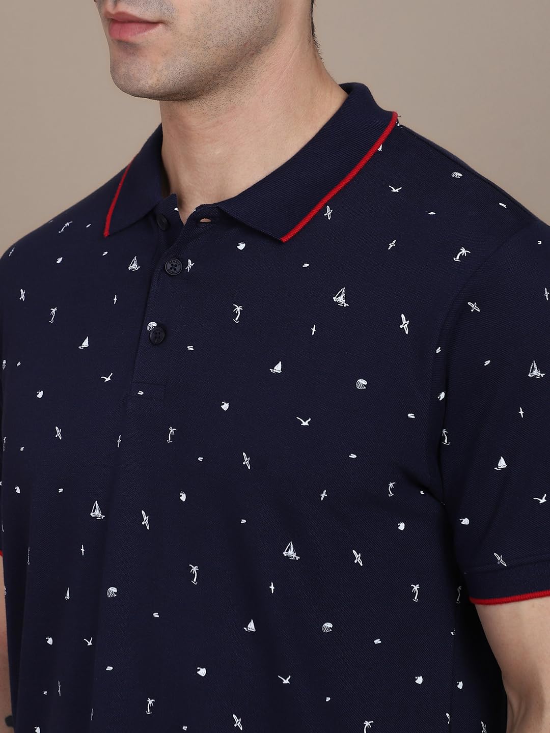 Dennis Lingo MenS Cotton Navy Tropical Polo T-Shirt