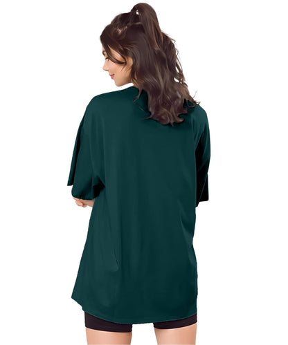 SHODOX Bio-Washed Anti Bacterial 100% Pure Cotton Womens Oversized Solid T-Shirt | Cozy Soft, Less Wrinkles Loose Fit, Drop Shou