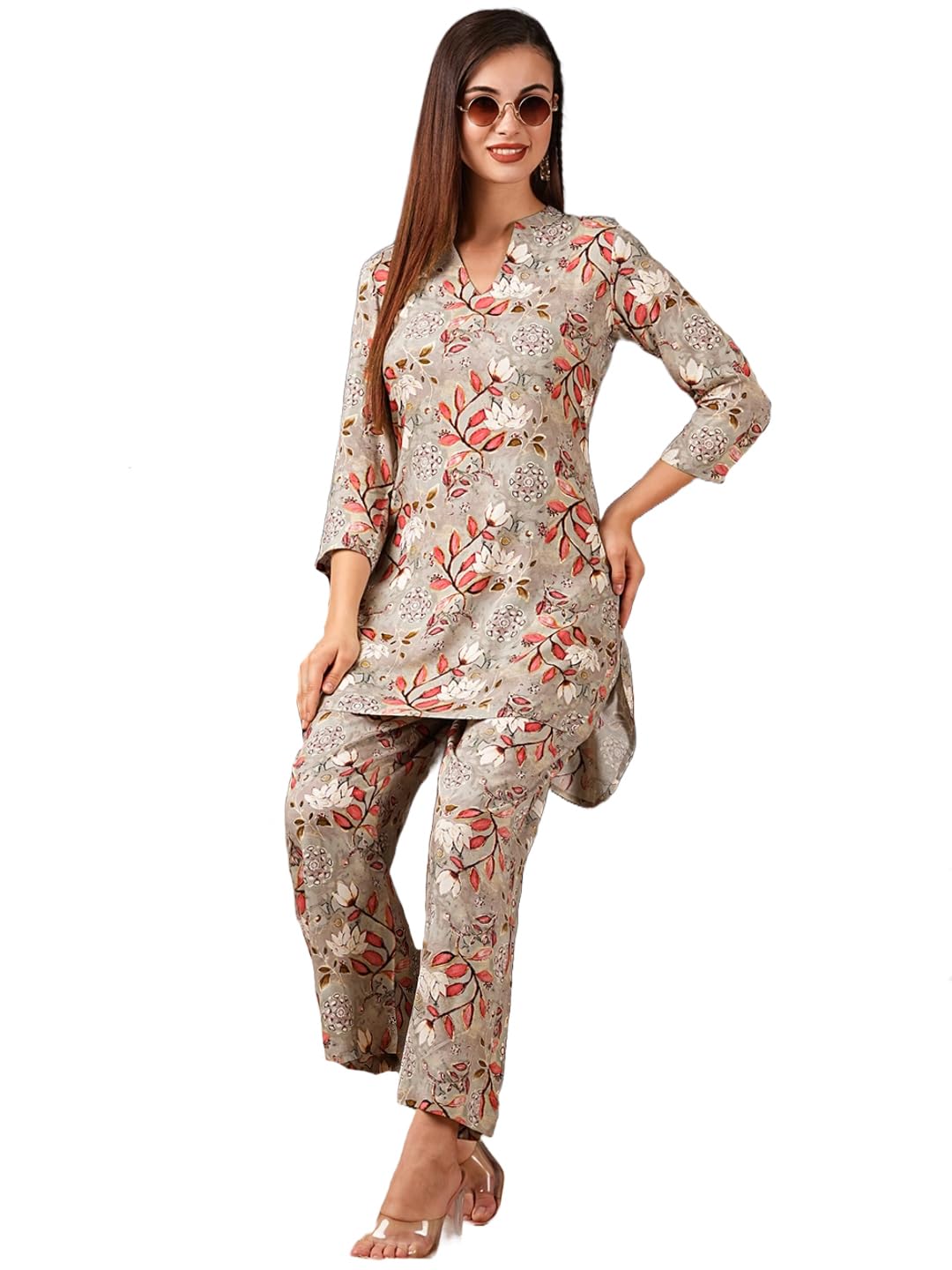 ANNI DESIGNER Women s Printed Cotton Blend Set, grey, Medium