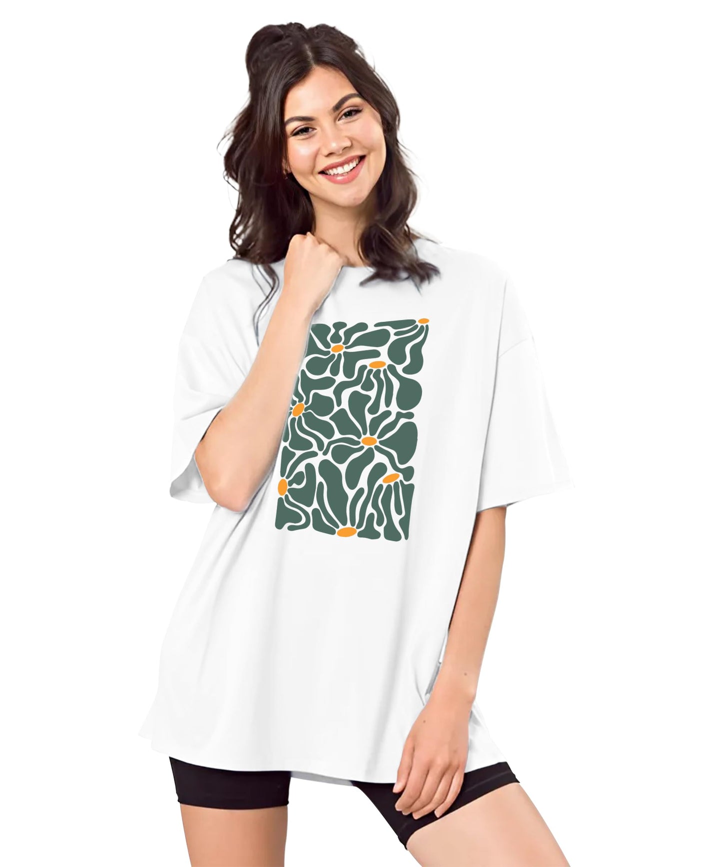 SHODOX Womens Oversized Drop Shoulder Printed T-Shirt | Soft, Breathable & Light Weight Cotton Blend | Loose Fit Stylish Top for