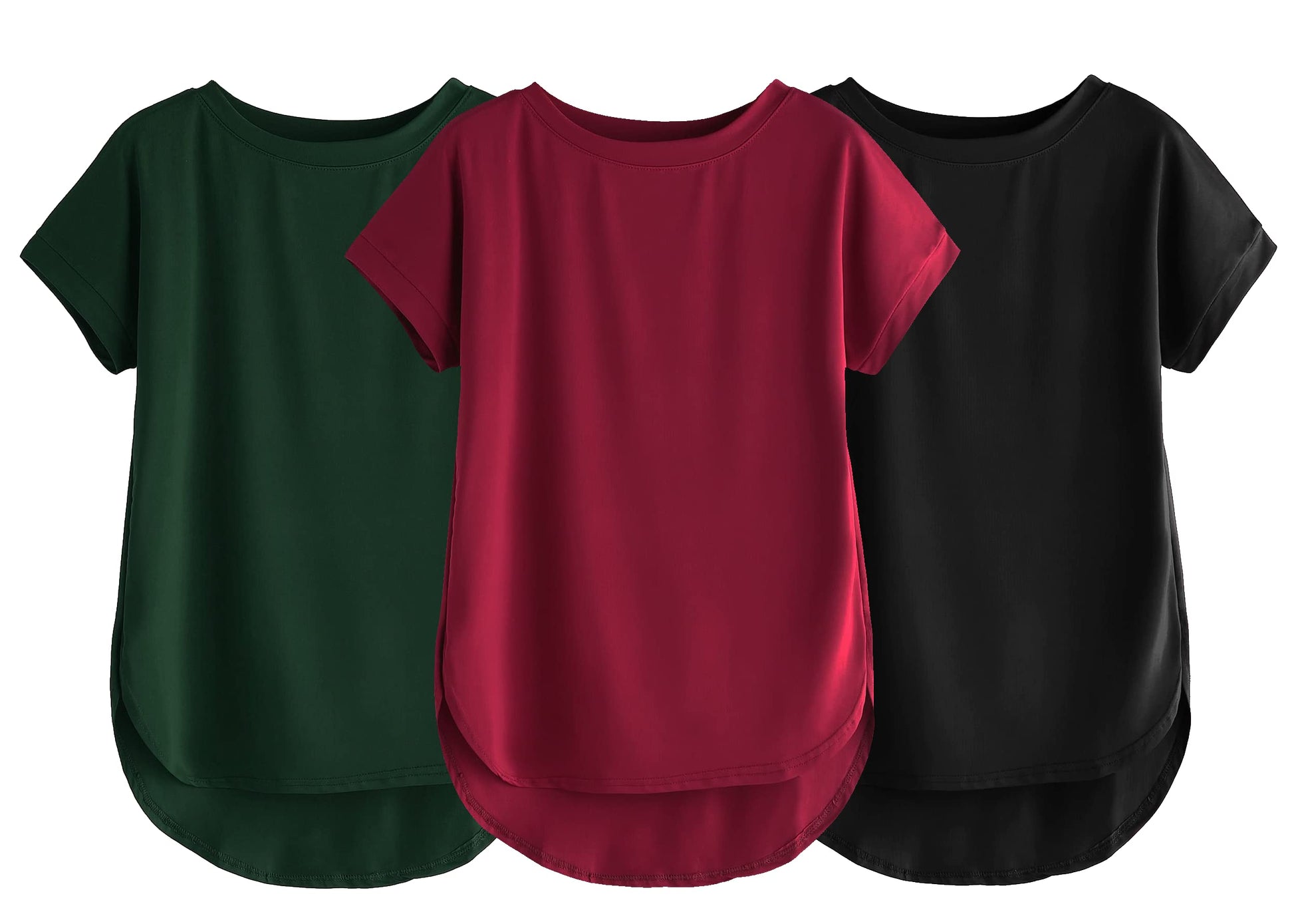 Fabricorn Combo Of Three Plain Maroon, Bottle Green And Black Round Neck Up And Down Cotton Tshirt For Women (Maroon, Bottle Gre