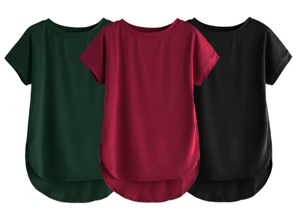 Fabricorn Combo Of Three Plain Maroon, Bottle Green And Black Round Neck Up And Down Cotton Tshirt For Women (Maroon, Bottle Gre