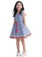 A.T.U.N. (ALL THINGS UBER NICE) Girls Blue Printed Samantha Dress | Sleeveless Cotton Knee Length Dress