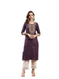 Stylum Womens Solid & Embroidered Rayon Straight Chicken Kurta Wine