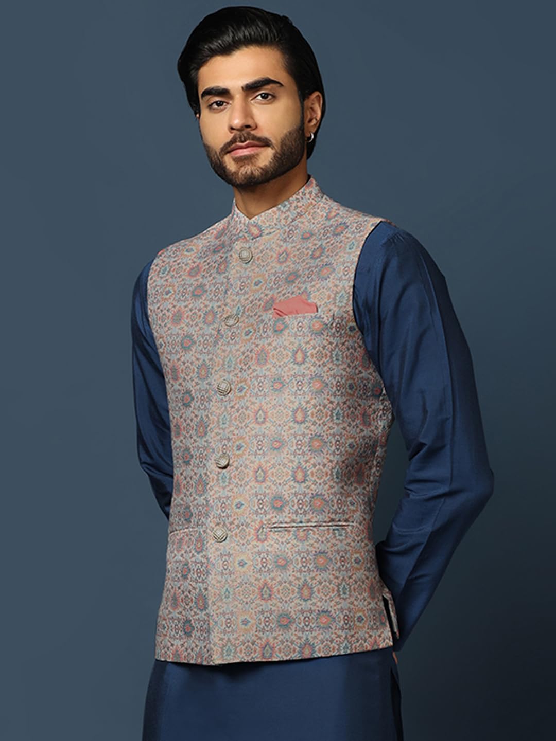 Kisah MenS Nehru Jacket Ethnic Festive Waistcoat Multicolor Cotton, Regular Fit