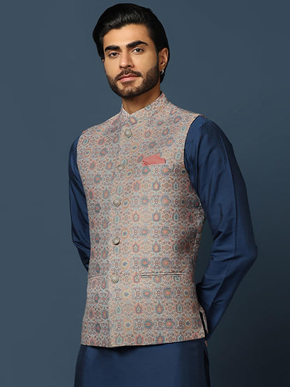 Kisah MenS Nehru Jacket Ethnic Festive Waistcoat Multicolor Cotton, Regular Fit