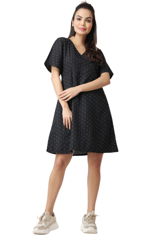 Popwi1Ngs Casual Printed V-Neck Short Sleeves Knee-Length Fit And Flare Dress For Women || Frokc-Style Summer Wear Dresses For W