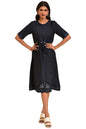 W For Woman WomenS Rayon Dark Blue Embroidered A-Libe Western Dress Calf Length 23Few19297-219227_Midnight