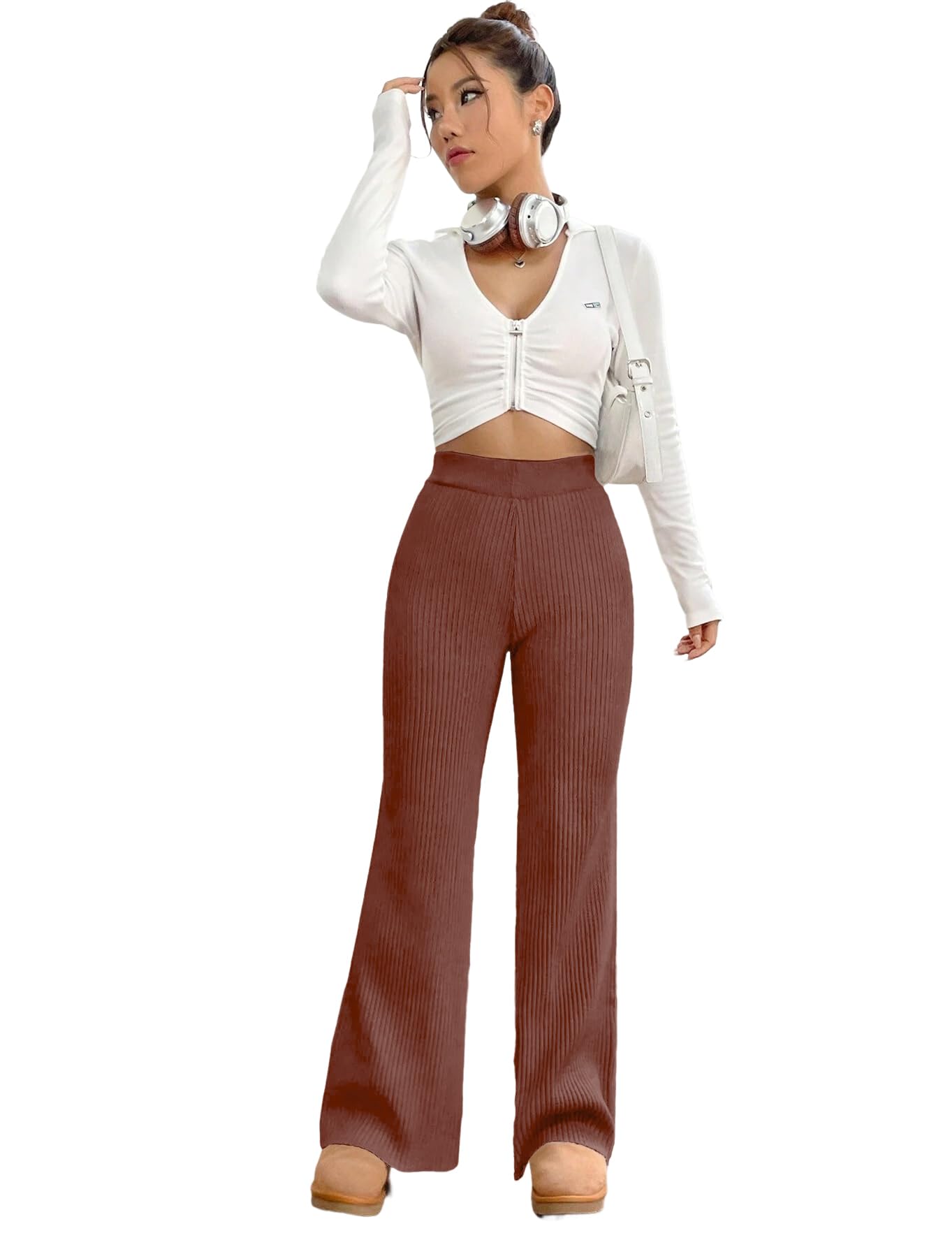 Tee Projekt Trousers for Women | Womens High-Waisted Pant | Women Trousers Pants Dust Pink