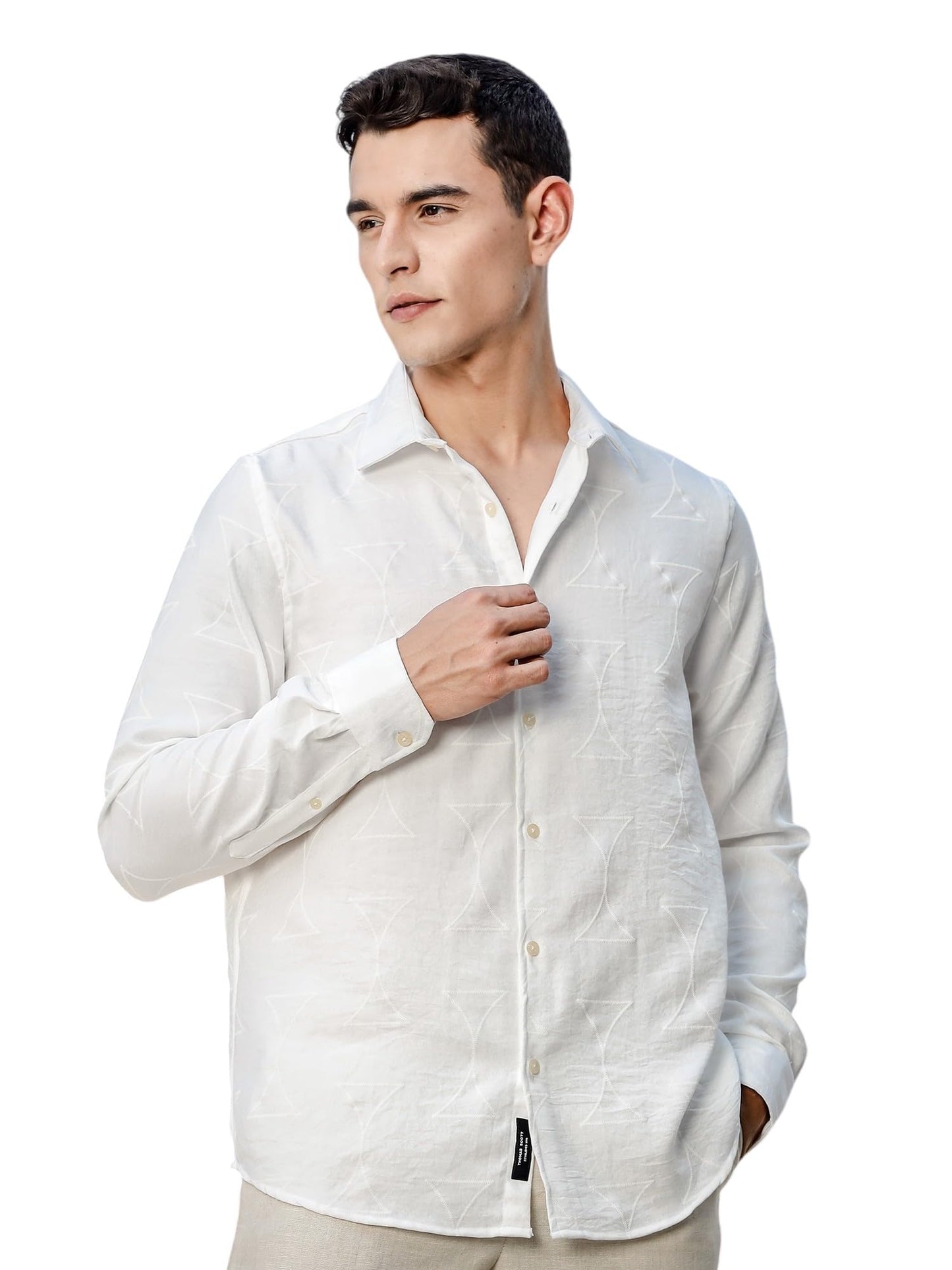 Thomas Scott Premium Embroideried Long Sleeve Casual Shirt for Men White