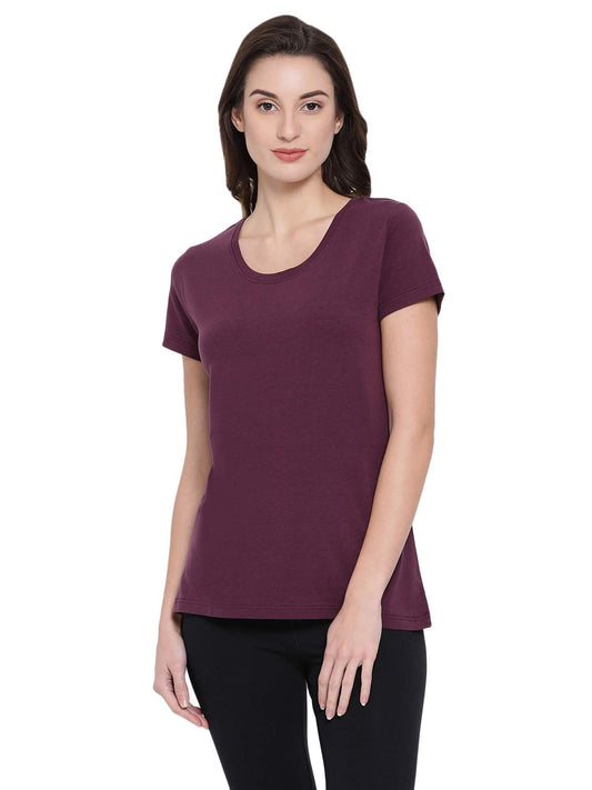 Clovia Womens Cotton Rich T-Shirt (LT0123P15_Purple_L)