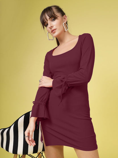 Oomph! WomenS Western & Fusion Wear Stretchable Mini Lycra Shirt Dress For Women, Bodycon, Purple - Md1024