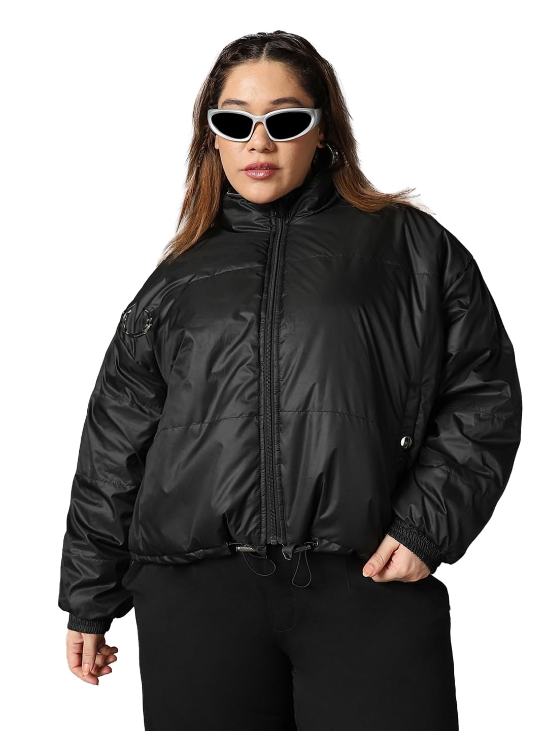Bewakoof Womens Solid Oversized Plus Size Jacket_624624_Black_4XL