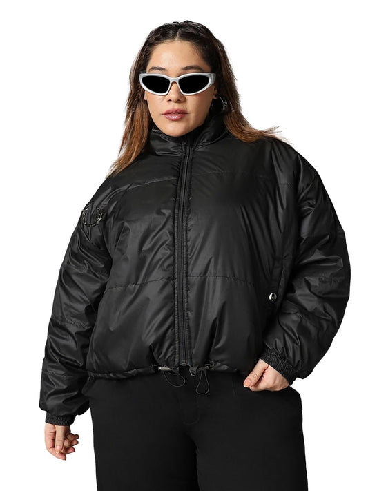 Bewakoof Womens Solid Oversized Plus Size Jacket_624624_Black_4XL
