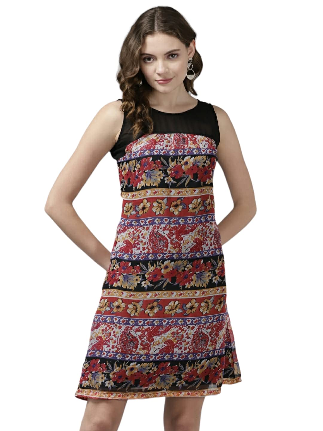 Aarika Women'S Georgette Skater Knee-Length Dress (Md-W-M-13121_Multi_M) Multicolour