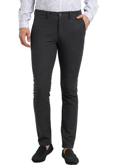 Turtle Men Cotton Stretch Narrow Fit Charcoal Checkered Flat Front Casual Trouser || Pant || Mens Trouser