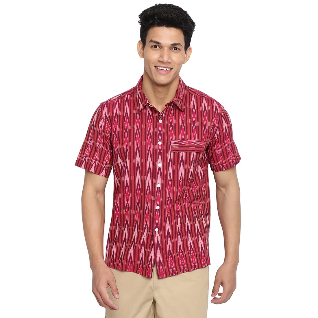 Fabindia Men Cotton Woven Shirt Brown_L