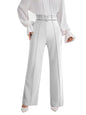 Shasmi Womens White Solid Color High Waisted Belted Toothpick Stripe Design Straight Loose Casual Women Pants, Minimalist Styli