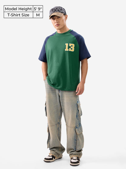 The Souled Store Canton Men and Boys Short Sleeves Round Neck Green and Blue Graphic Printed Cotton Oversized T-Shirts