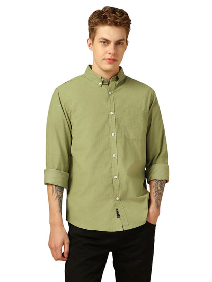 Dennis Lingo Men Relaxed Fit Cotton Full Sleeves Solid Casual Shirts Green