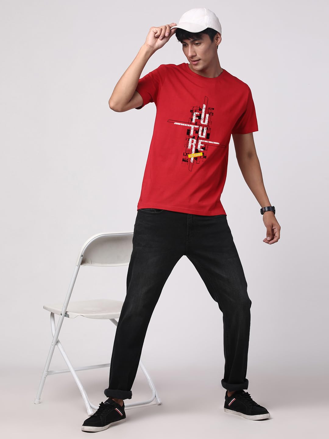 ADRO Men's Graphic Printed 100% Cotton T-Shirt - Regular Fit, Printed T-Shirts for Men (RN24-FTR-RD_Red)