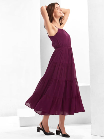 Selvia Western Dress For Women|Georgette Dress For Women|Fit & Flare Dress|Solid Dress For Women|One Piece Dress For Women (401T