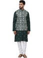 SOJANYA (Since 1958 Men's Cotton Silk Embroidered Green Kurta and White Pyjama With Green Nehru Jacket